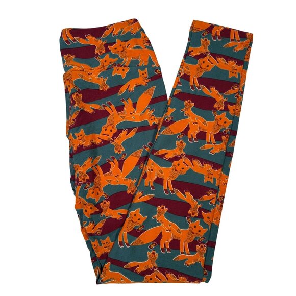 LuLaRoe FOX Foxes Orange Maroon Butterflies VINTAGE HTF New Leggings One Size OS - Picture 1 of 6